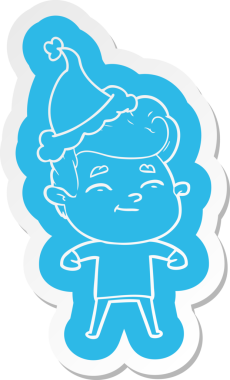 Bir insan tarafından çizilmiş Noel Baba şapkası giyen bir adamın komik çizgi film çıkartması.