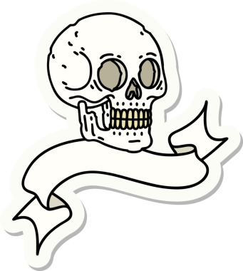 Bir insan tarafından çizilmiş kafatasının pankartıyla dövme stili etiketi