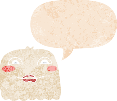 Konuşma baloncuğu olan çizgi film hayaleti bir insan tarafından çizilmiş dertli retro tarzı