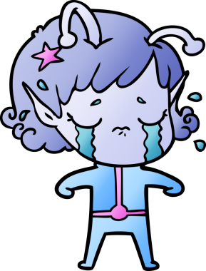 Bir insan tarafından çizilmiş ağlayan uzaylı kız çizgi filmi.