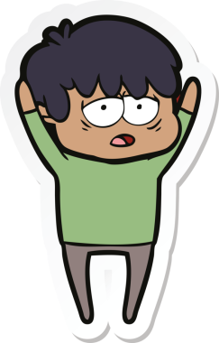 Bir insan tarafından çizilmiş bitkin bir çocuk çizgi filminin çıkartması.