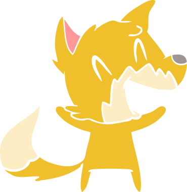 Bir insan tarafından çizilmiş gülen tilki düz renkli çizgi film.