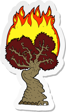 Bir insan tarafından çizilmiş yanan bir ağacın çıkartması.