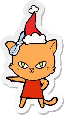 Bir insan tarafından çizilmiş Noel Baba şapkası giyen bir kedinin çizilmiş güzel el yazısı.