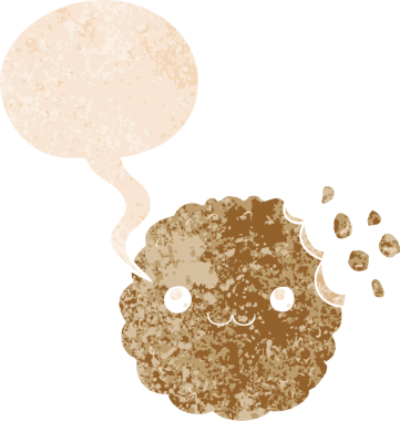 grunge içinde konuşma balonu olan karikatür bisküvisi bir insan tarafından çizilmiş sıkıntılı retro desen tarzı