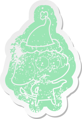 Bir insan tarafından çizilmiş Noel Baba şapkası takan güvenilmez bir filin garip karikatürü.