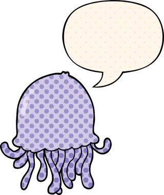 Bir insan tarafından çizilmiş çizgi roman tarzında konuşma balonu olan denizanası çizgi filmi.