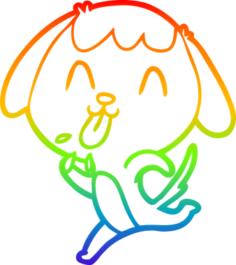 Gökkuşağı gradyan çizimi. Bir insan tarafından çizilmiş şirin bir köpek çizimi.