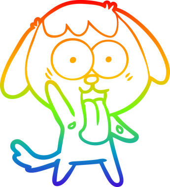 Gökkuşağı gradyan çizimi. Bir insan tarafından çizilmiş şirin bir köpek çizimi.