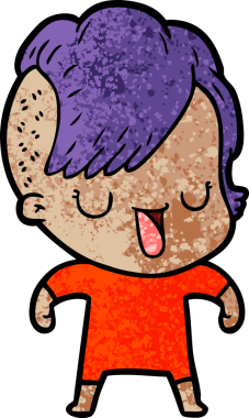 Bir insan tarafından çizilmiş hippi saç kesimli sevimli bir çizgi film kızı.