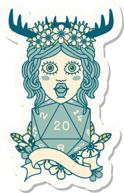 Bir insan tarafından çizilmiş 20 zarlı insan Druid çıkartması.