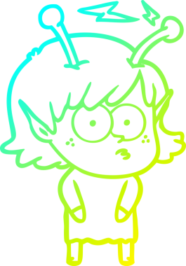 Bir insan tarafından çizilmiş bir uzaylı kız çizgi filmi.