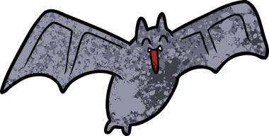 Bir insan tarafından çizilmiş ürkütücü çizgi film yarasası.