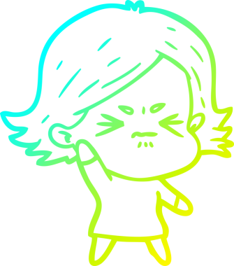 Bir insan tarafından çizilmiş kızgın bir kızın soğuk çizgi çizimi.