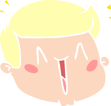 Mutlu düz renkli çizgi film erkek yüzü bir insan tarafından çizilmiş.