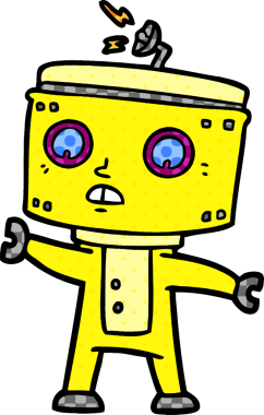 Bir insan tarafından çizilmiş çizgi film robotu