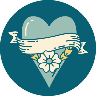 Bir insan tarafından çizilmiş kalp çiçeği ve pankartın ikonik dövme şekli