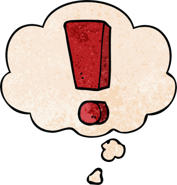 bir insan tarafından çizilmiş grunge doku biçiminde düşünce baloncuğu ile çizgi film ünlem işareti