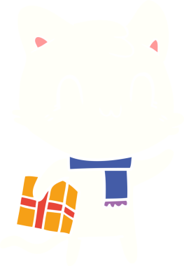 Düz renkli çizgi film. Mutlu kedi. Bir insan tarafından çizilmiş eşarp.