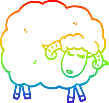 Gökkuşağı gradyan çizgi çizimi bir insan tarafından çizilmiş boynuzlu bir koyun