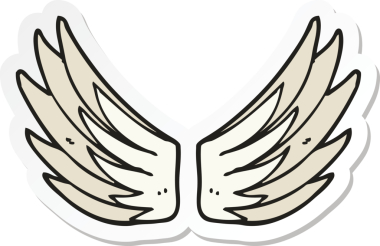 Bir insan tarafından çizilmiş çizgi film kanatları etiketi.