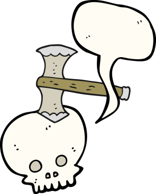 Bir insan tarafından kafatasında çizilmiş serbest konuşma balonu karikatürü.