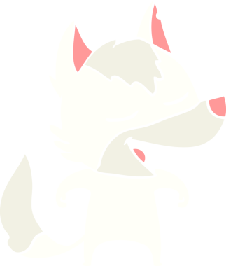 Bir insan tarafından çizilmiş düz renkli çizgi film kurt gülüşü