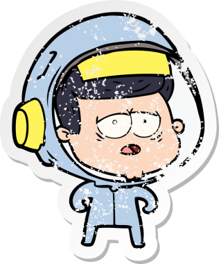 Bir insan tarafından çizilmiş yorgun bir astronotun sıkıntılı çıkartması.