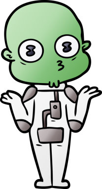 Bir insan tarafından çizilmiş kafası karışık, kel bir uzaylı.