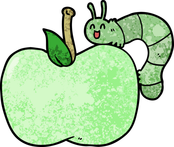 bir insan tarafından çizilmiş elma ve böcek çizgi filmi