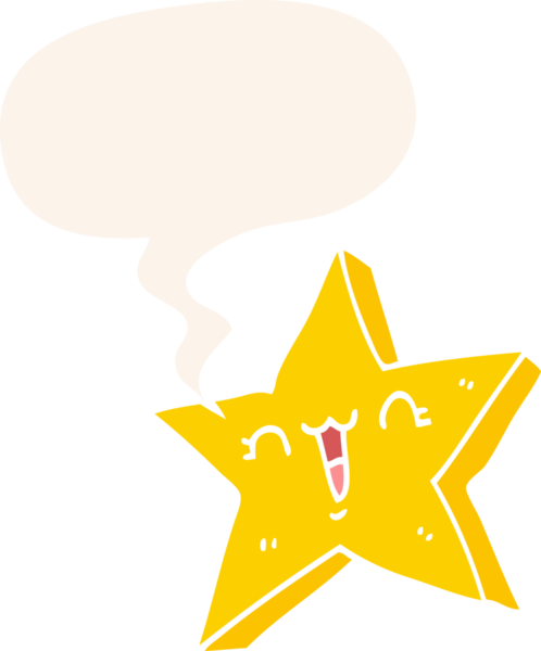 Konuşma baloncuğu olan sevimli çizgi film yıldızı bir insan tarafından çizilmiş.