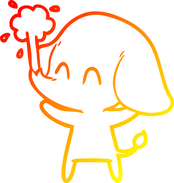 Bir insanın çizdiği suyu püskürten sevimli bir filin sıcak çizgi çizgisi.