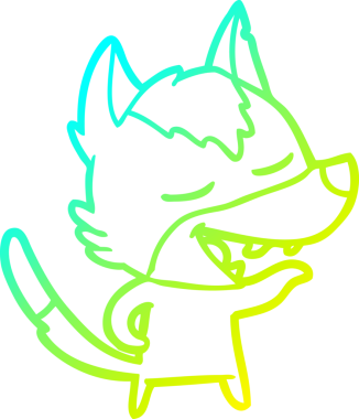 Bir insan tarafından çizilmiş gülen bir kurdun soğuk çizgi çizimi.