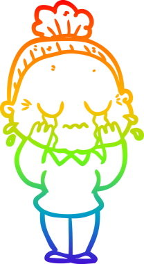 Gökkuşağı gradyan çizgi çizimi bir insan tarafından çizilmiş ağlayan yaşlı bir kadın