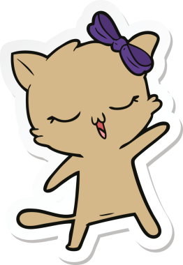 Bir insan tarafından çizilmiş kafasında fiyonk olan çizgi film kedisinin çıkartması.