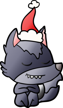 Bir insan tarafından çizilmiş Noel Baba şapkası giymiş bir kurdun gradyan çizimi.