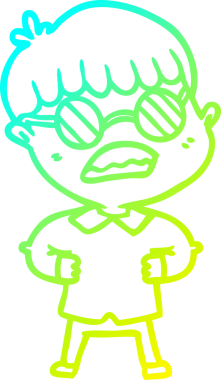 Bir insan tarafından çizilmiş gözlük takan çizgi film çocuğu çizimi.