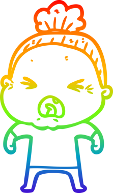 Bir insan tarafından çizilmiş kızgın yaşlı bir kadının çizimi.