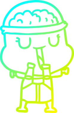 Bir insan tarafından çizilmiş mutlu çizgi film robotu çizimi.