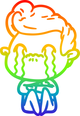 Gökkuşağı gradyan çizimi bir insan tarafından çizilmiş ağlayan bir karikatür adamı çiziyor.