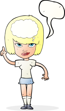 Bir insan tarafından çizilmiş konuşma baloncuğu fikri olan bir karikatür kadın.