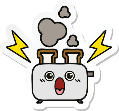 Bir insan tarafından çizilmiş bir tost makinesinin şirin bir karikatürü.