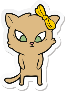 Bir insan tarafından çizilmiş çizgi film kedisinin çıkartması.