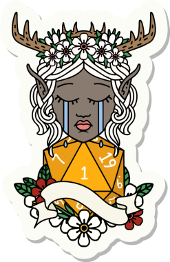 Ağlayan bir Elf Druid karakterinin çıkartması. Doğal bir insan tarafından çizilmiş.