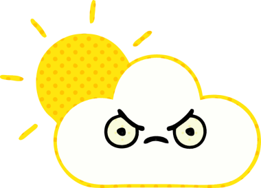 Bir insan tarafından çizilmiş bir güneş ışığı ve bulut çizgi filmi.