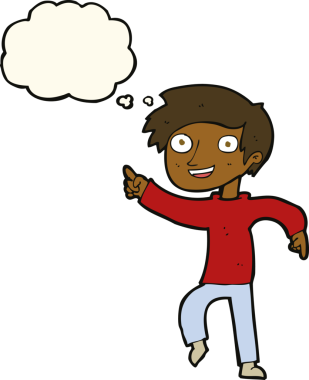 çizgi film mutlu çocuk bir insan tarafından çizilmiş düşünce balonuyla işaret