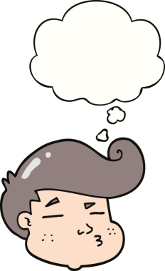 Bir insan tarafından çizilmiş düşünce balonlu çizgi film çocuğunun yüzü.