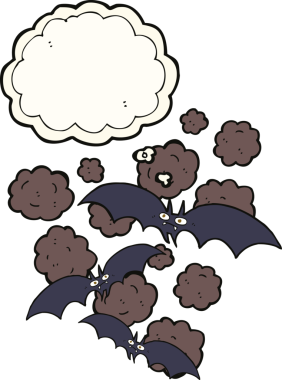 Bir insan tarafından çizilmiş düşünce baloncuklu vampir yarasalar.