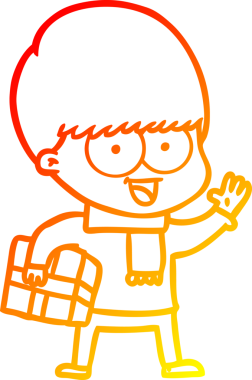 Bir insan tarafından çizilmiş mutlu çizgi film çocuğunun sıcak çizgi çizimi.