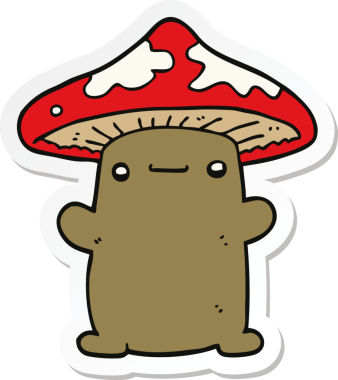 Bir insan tarafından çizilmiş karikatür mantarı çıkartması.